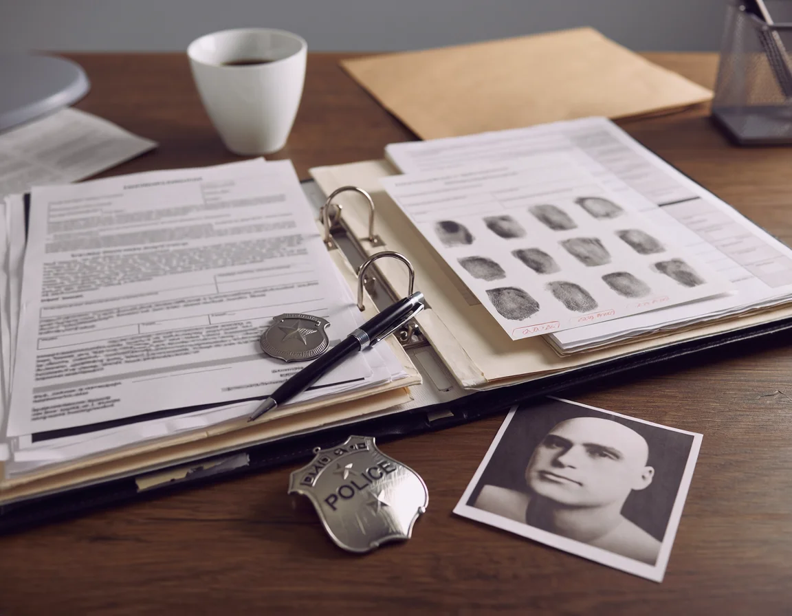 Criminal history file with fingerprints and records for a California employment background check